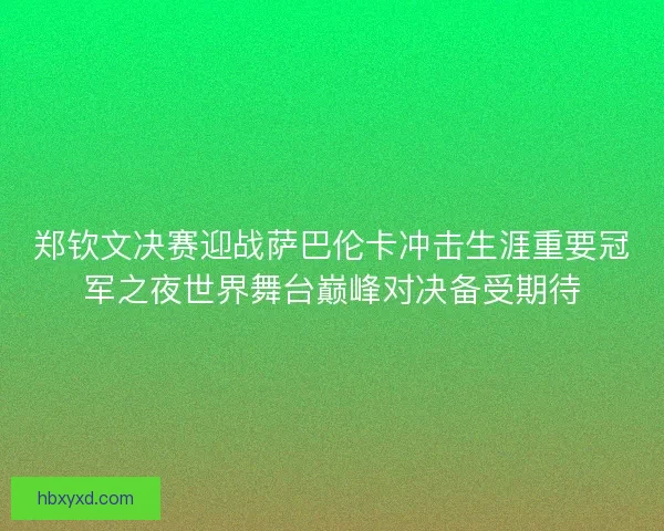 郑钦文决赛迎战萨巴伦卡冲击生涯重要冠军之夜世界舞台巅峰对决备受期待